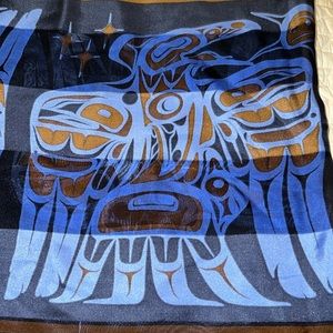 Twin Hill Native American silk oblong scarf Pacific Northwest 52” x 12”